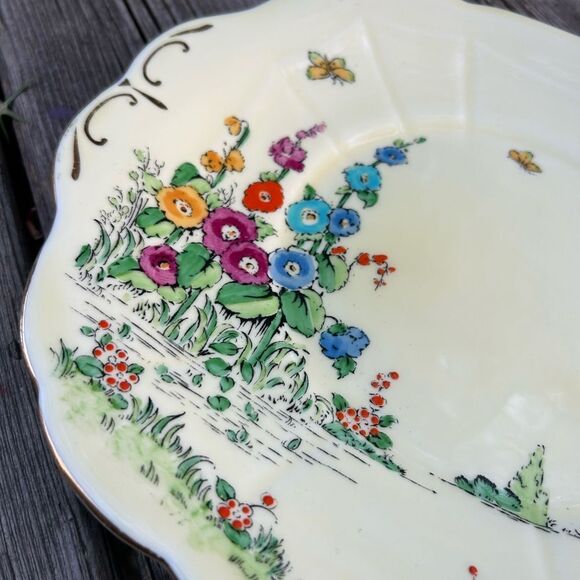 Crown Staffordshire Floral Cake Plate Serving Tray Bone China Gold Border 10" - Picture 15 of 16